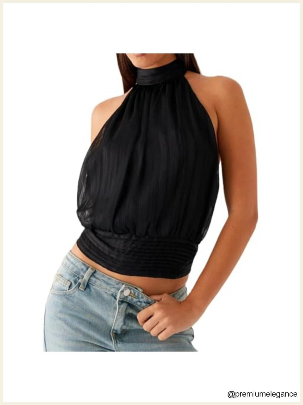 Women's Chiffon Halter Crop Tank Top Sleeveless Open Back Tie-Up Going Out Y2K